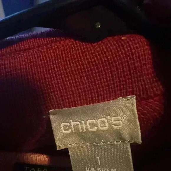 Chico’s Knit Open Cardigan Womens Size M Burgundy/Plump Long Sleeve Bi-Color - Picture 5 of 5